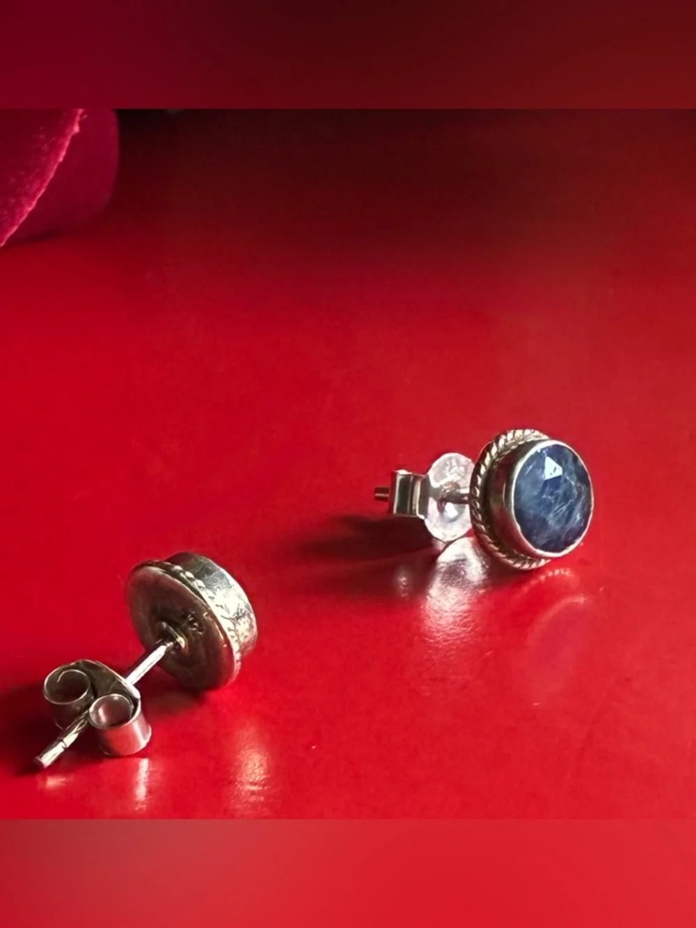 925 Silver Earrings,Sterling Silver Blue Gemstone Stud Earrings - Unbranded - Picture 2 of 6
